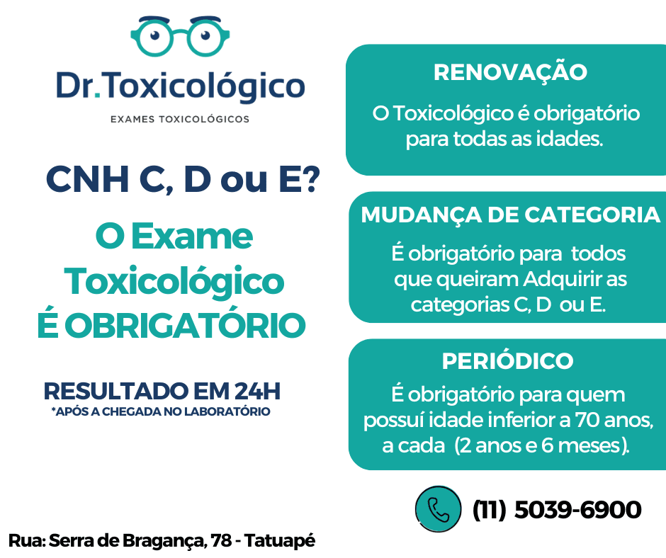 CNH C, D ou E Faça seu exame Toxicológico.